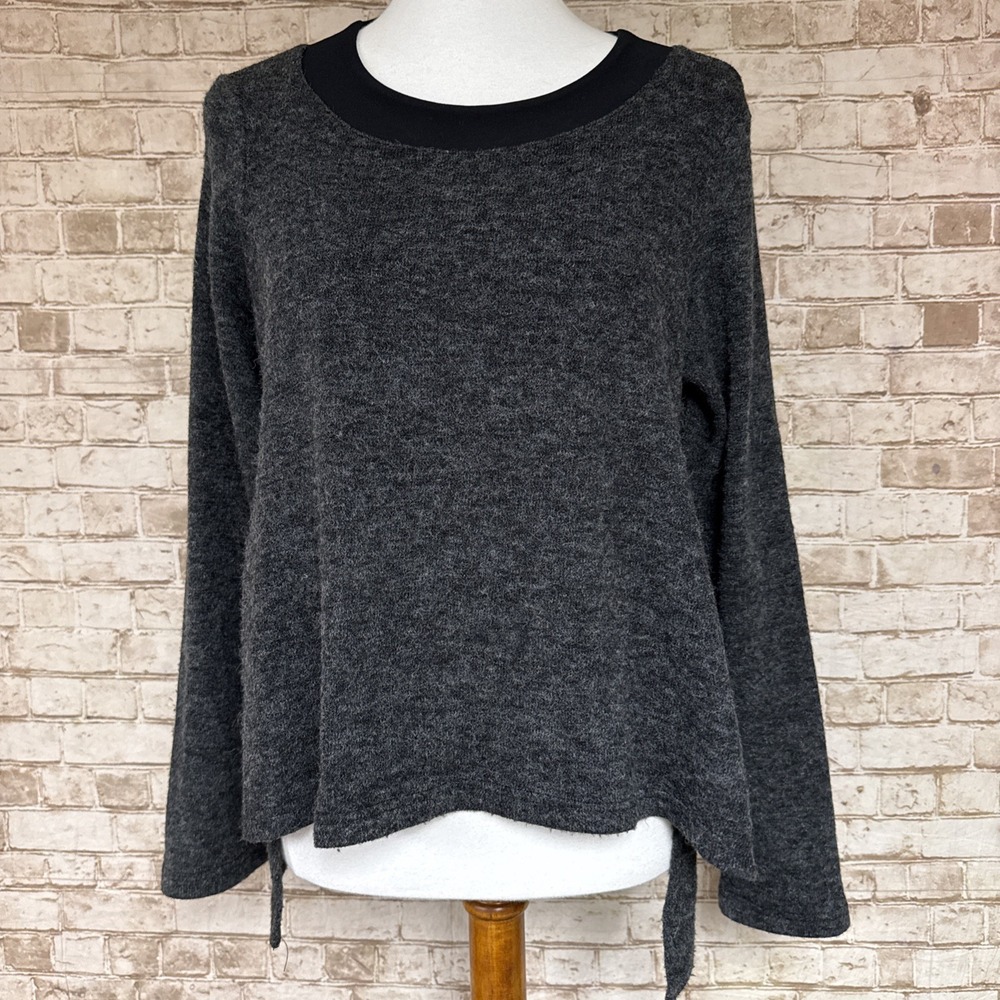 Sympli Top 10 Heathered Knit Sweater w/Black Trim Slit Sides asymmetrical